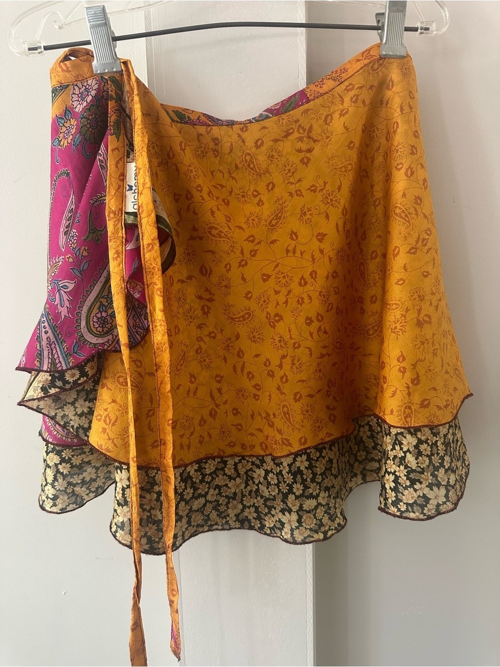 VINTAGE SILK SARI MINI WRAP SKIRT BEACH BOHEMIAN RECYCLED WOMENS